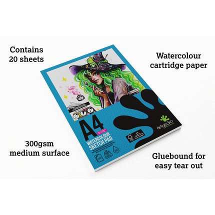 Artgecko Pro Watercolour Sketchpad 300gsm White Paper - A4