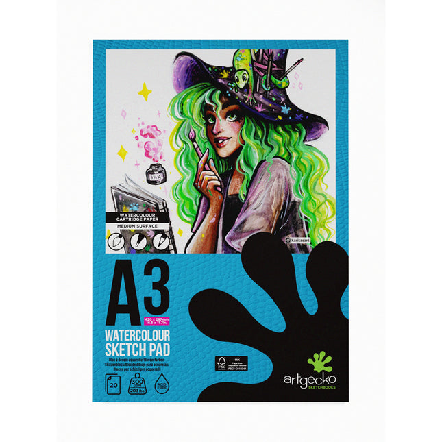 Artgecko Pro Watercolour Sketchpad 300gsm White Paper - A3