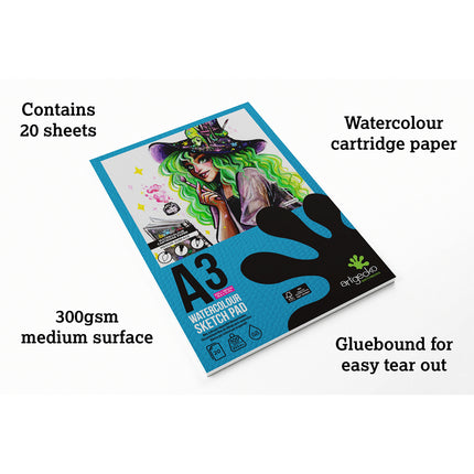Artgecko Pro Watercolour Sketchpad 300gsm White Paper - A3