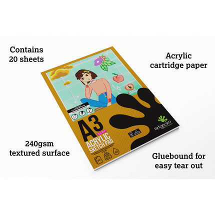 Artgecko Pro Acrylic Sketchpad 240gsm White Paper - A3