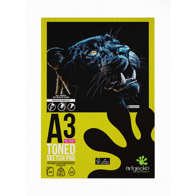 Artgecko Pro Toned Sketchpad 200gsm Black Card - A3