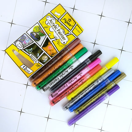 Flysea Acrylic Paint Markers Fine Tip - Pack of 12