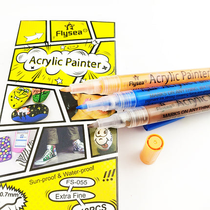 Flysea Acrylic Paint Markers Fine Tip - Pack of 12