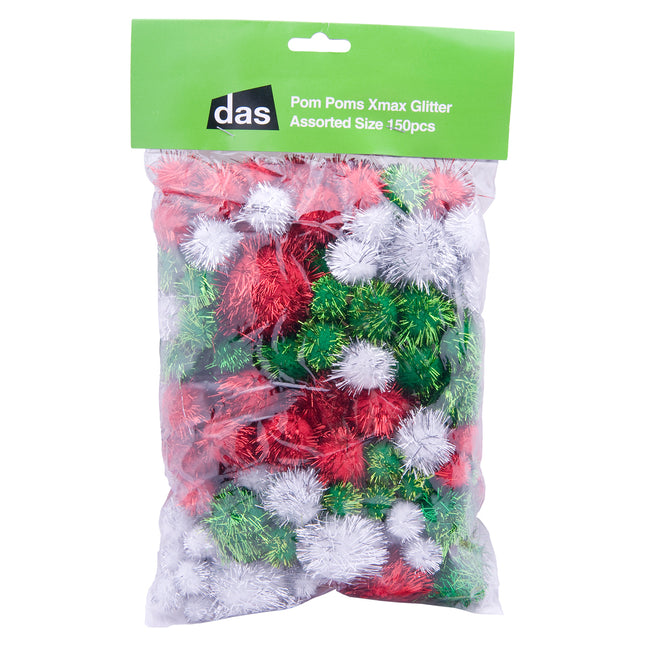 DAS Pom Poms Xmas Glitter - Pack of 150