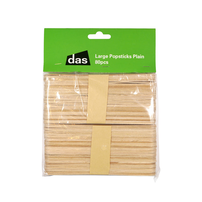DAS Wooden Popsticks Large Plain - Pack of 80