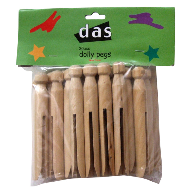 DAS Wooden Dolly Pegs Plain Colour - Pack of 30