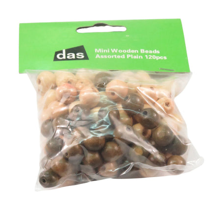 DAS Mini Wooden Beads Assorted Plain - Pack of 120