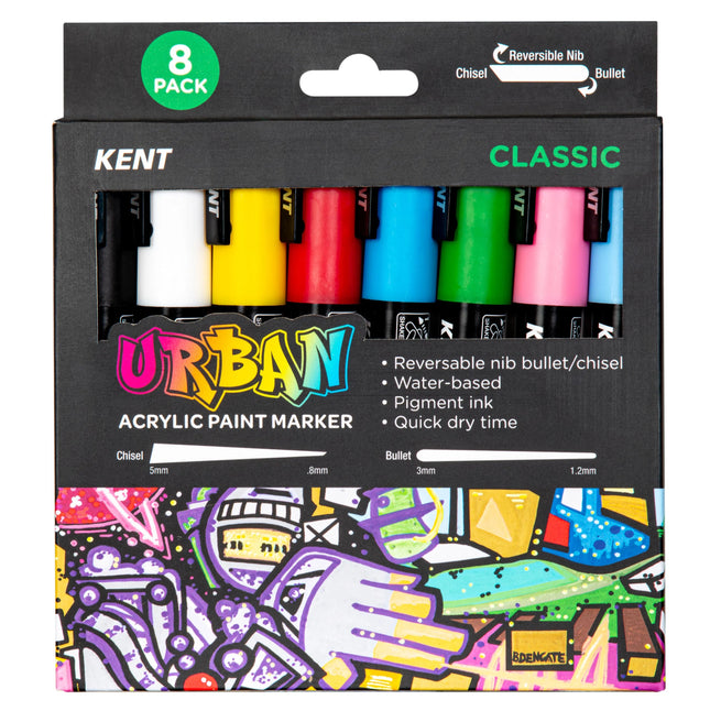Kent Urban Acrylic Paint Marker - Medium Tip 8 Pack - Classic