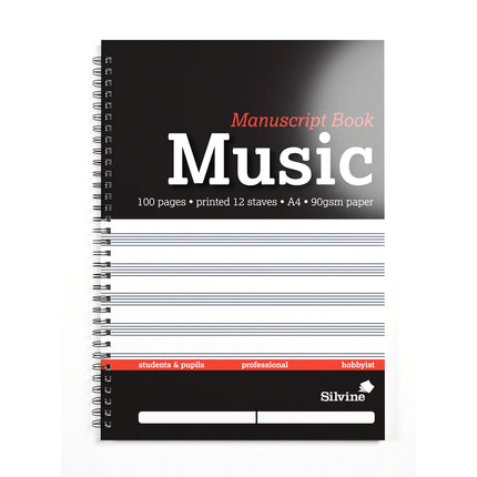 Silvine Music Manuscript Book A4 12 Stave Wiro Bound - 100 Pages