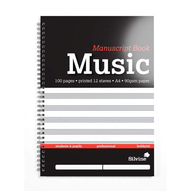 Silvine Music Manuscript Book A4 12 Stave Wiro Bound - 100 Pages