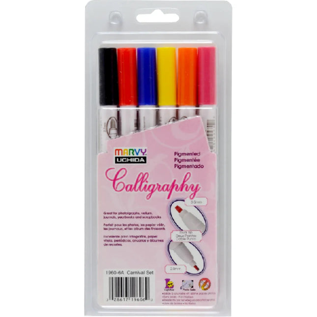 Marvy Calligraphy Pigmented Marker Set of 6 - Carnival