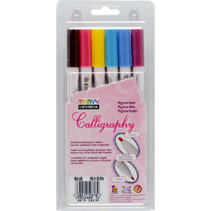 Marvy Calligraphy Pigmented Marker Set of 6 - New Born