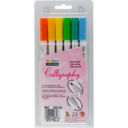 Marvy Calligraphy Pigmented Marker Sets of 6 - Sea & Sand