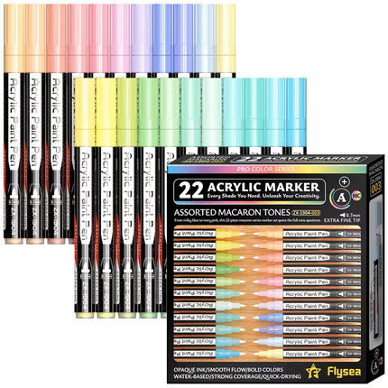 Flysea Acrylic Paint Markers Fine Tip - Pastels - Pack of 22