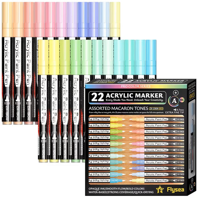 Flysea Acrylic Paint Markers Fine Tip - Pastels - Pack of 22