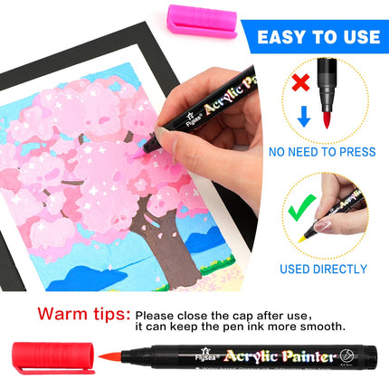 Flysea Acrylic Paint Markers Basic Brush Tips - Pack of 12