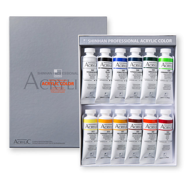 ShinHan Professional Acrylic Paints 50ml - Set A - Pack of 12