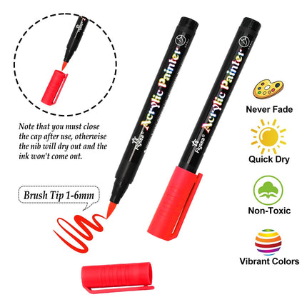 Flysea Acrylic Paint Markers Basic Brush Tips - Pack of 12