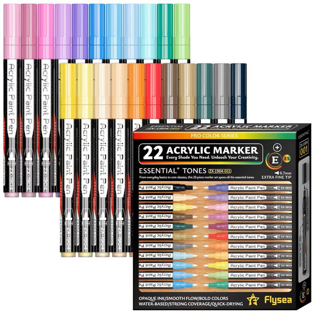 Flysea Acrylic Paint Markers Fine Tip - Standard - Pack of 22