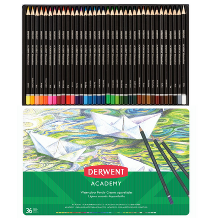 Derwent Academy Watercolour Pencils - Tin of 36