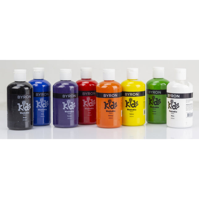 Byron Kids Washable Paints 250ml - Set of 8