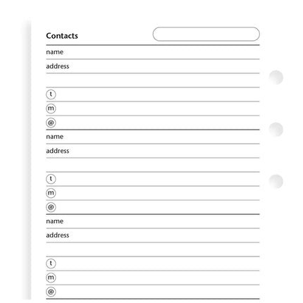 Filofax Organiser - Refill Personal - Contacts White