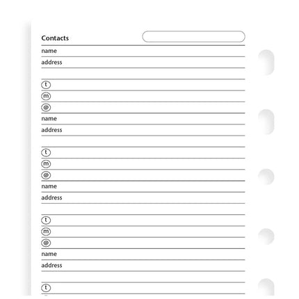 Filofax Organiser - Refill - Pocket - Contacts - White