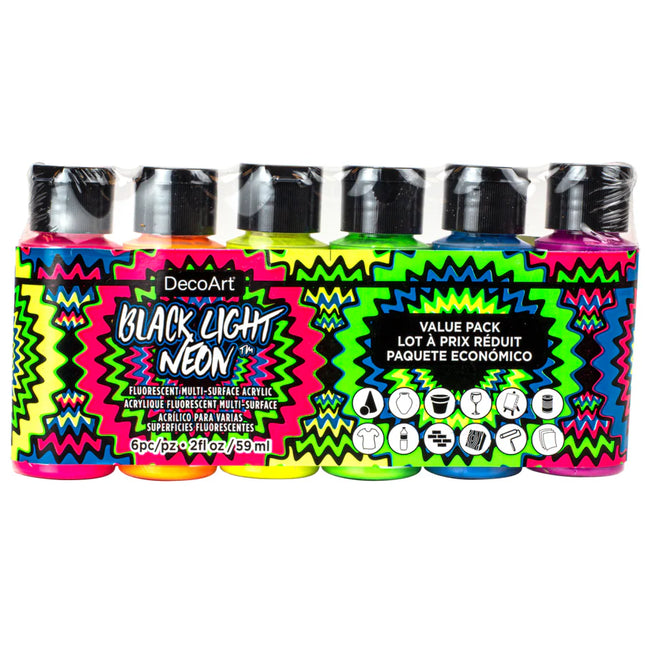 DecoArt Black Light Neon Acrylic 59ml  - Pack of 6
