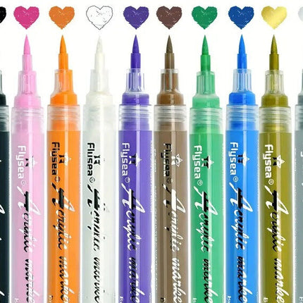 Flysea Acrylic Paint Markers Brush Tips - Pack of 12