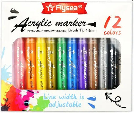 Flysea Acrylic Paint Markers Brush Tips - Pack of 12