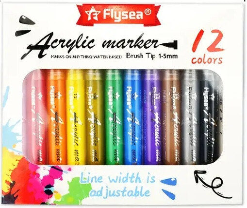 Flysea Acrylic Paint Markers Brush Tips - Pack of 12