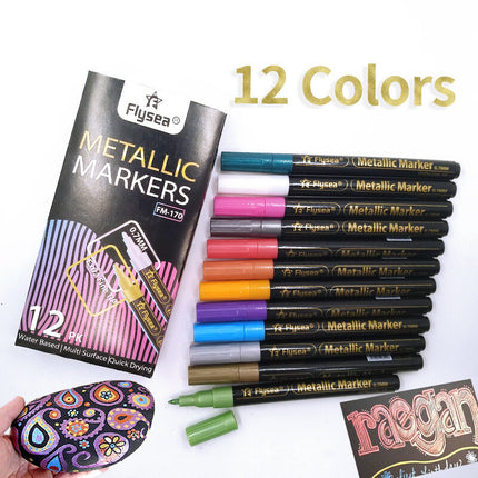 Flysea Acrylic Paint Markers Fine Tip - Metallic