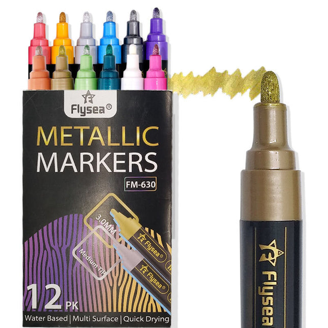 Flysea Acrylic Paint Markers Medium Tip - Metallic