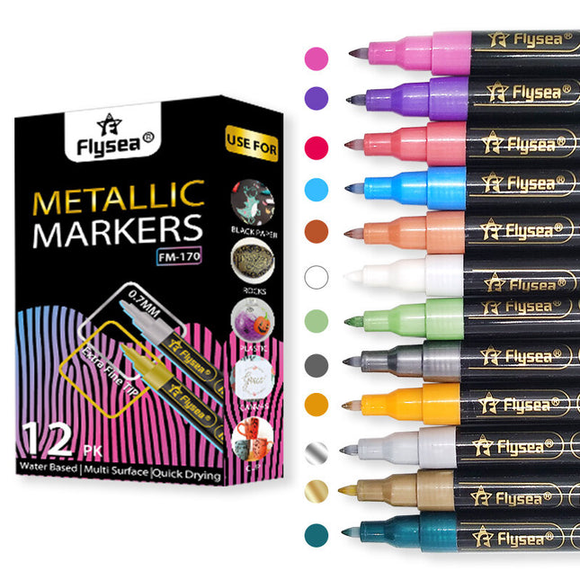 Flysea Acrylic Paint Markers Fine Tip - Metallic