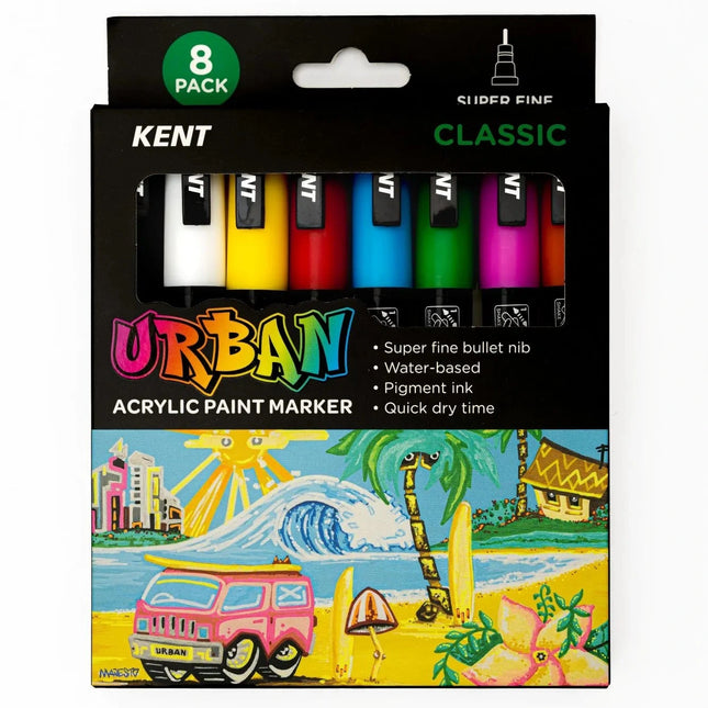 Kent Urban Acrylic Paint Marker - Super Fine Tip 8 Pack - Classic