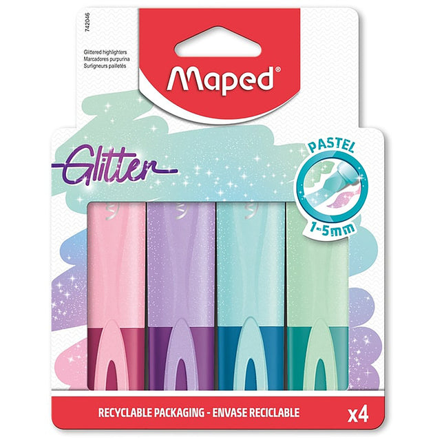 Maped Glitter Pastel Highlighters - Pack of 4