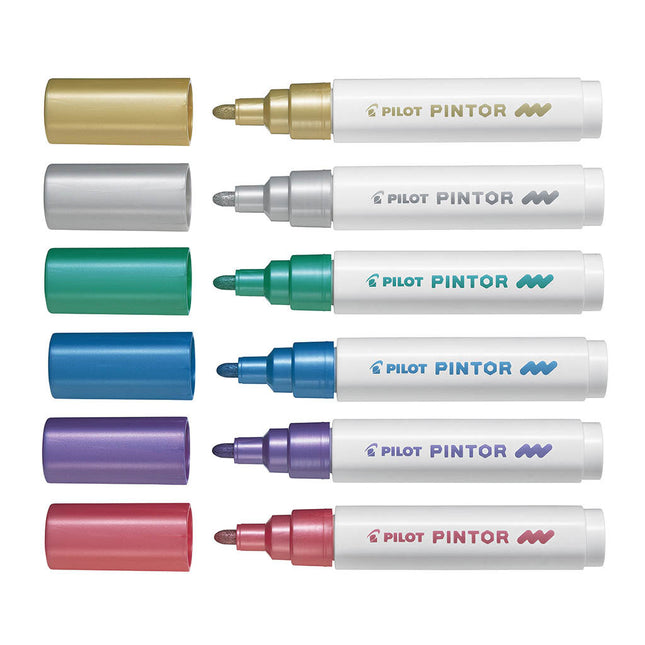 Pilot Pintor Acrylic Paint Markers - Medium Tip Metallic Set of 6