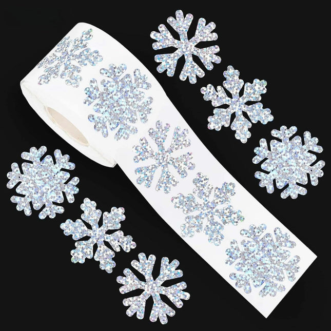 Roll Stickers - Foil Silver Snowflakes